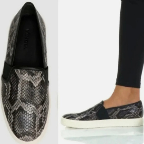 Vince Slip‎ On Snake Embossed Granite Leather Sneakers Flats Shoes - Picture 1 of 8